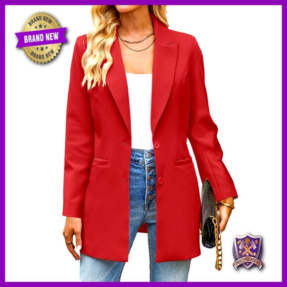 Jackets & Blazers - Long Blazer Jacket Business Casual Professional Office Work Wear Lapel Pockets